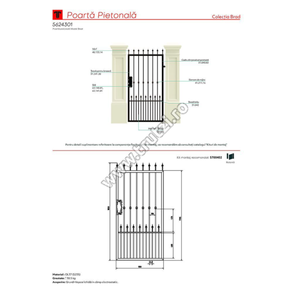 56243S01 Standartinis pėsčiųjų vartų modelis Brad - Image 3